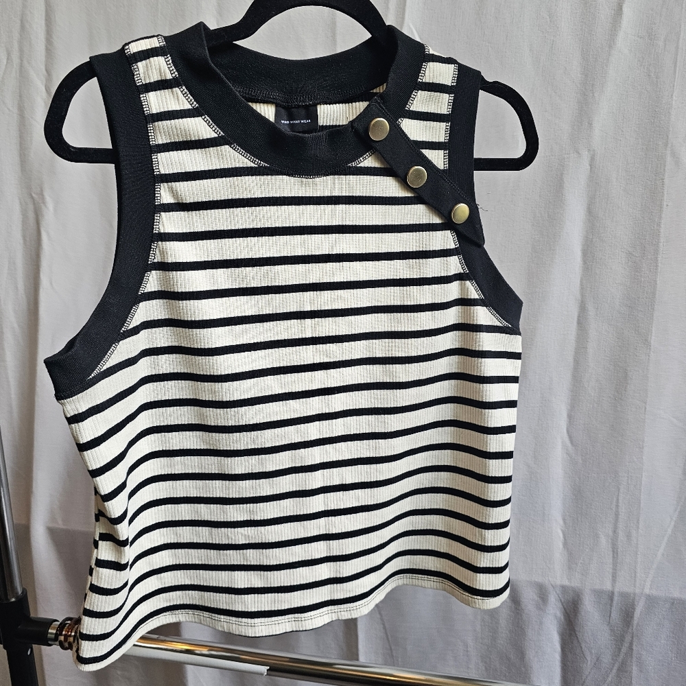 Who What Wear Black and Cream Striped Top